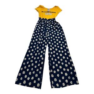 Jenna & Jessie Daisy Print Yellow Top Wide Leg Jumpsuit Kids Size 8